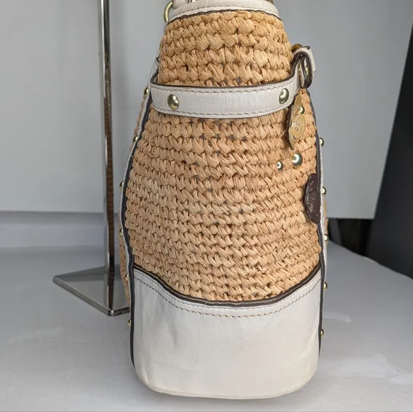 Coach Straw Tote Floral Appliqué Natalie Hampton 16763 Ivory Grey Stud Leather - Picture 4 of 16